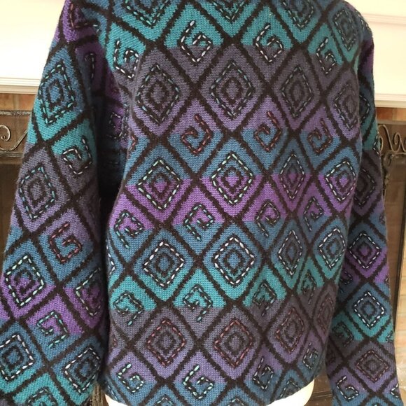 Vtg Y2K Icelandic Design Women's Wool Diamond Pattern Zip-Up Cardigan Jacket LG - Picture 6 of 16